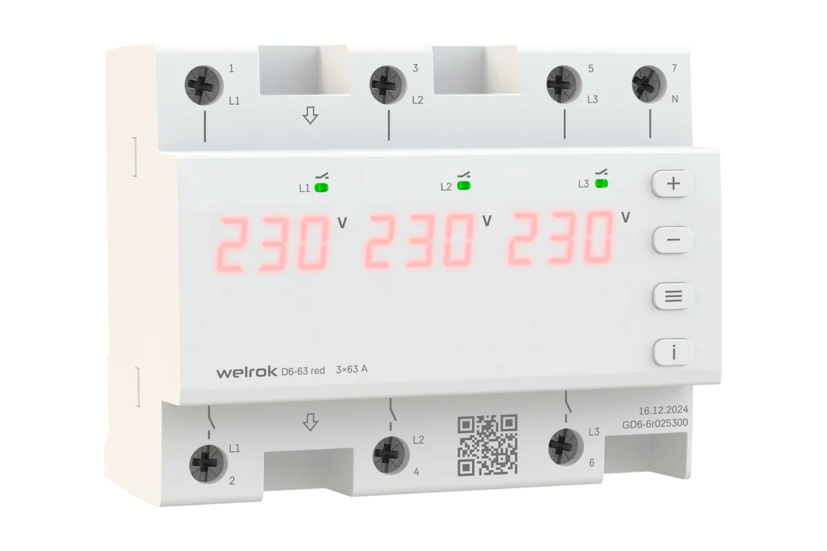Детальное изображение товара "Реле напряжения Welrok D6-63 red" из каталога оборудования для видеонаблюдения