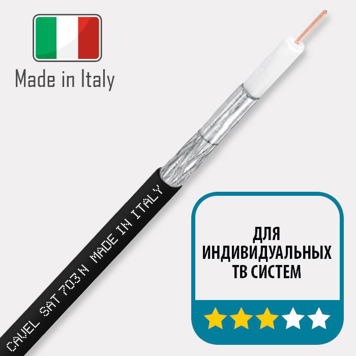 Детальное изображение товара "Кабель коаксиальный CAVEL SAT 703 N черный" из каталога оборудования для видеонаблюдения