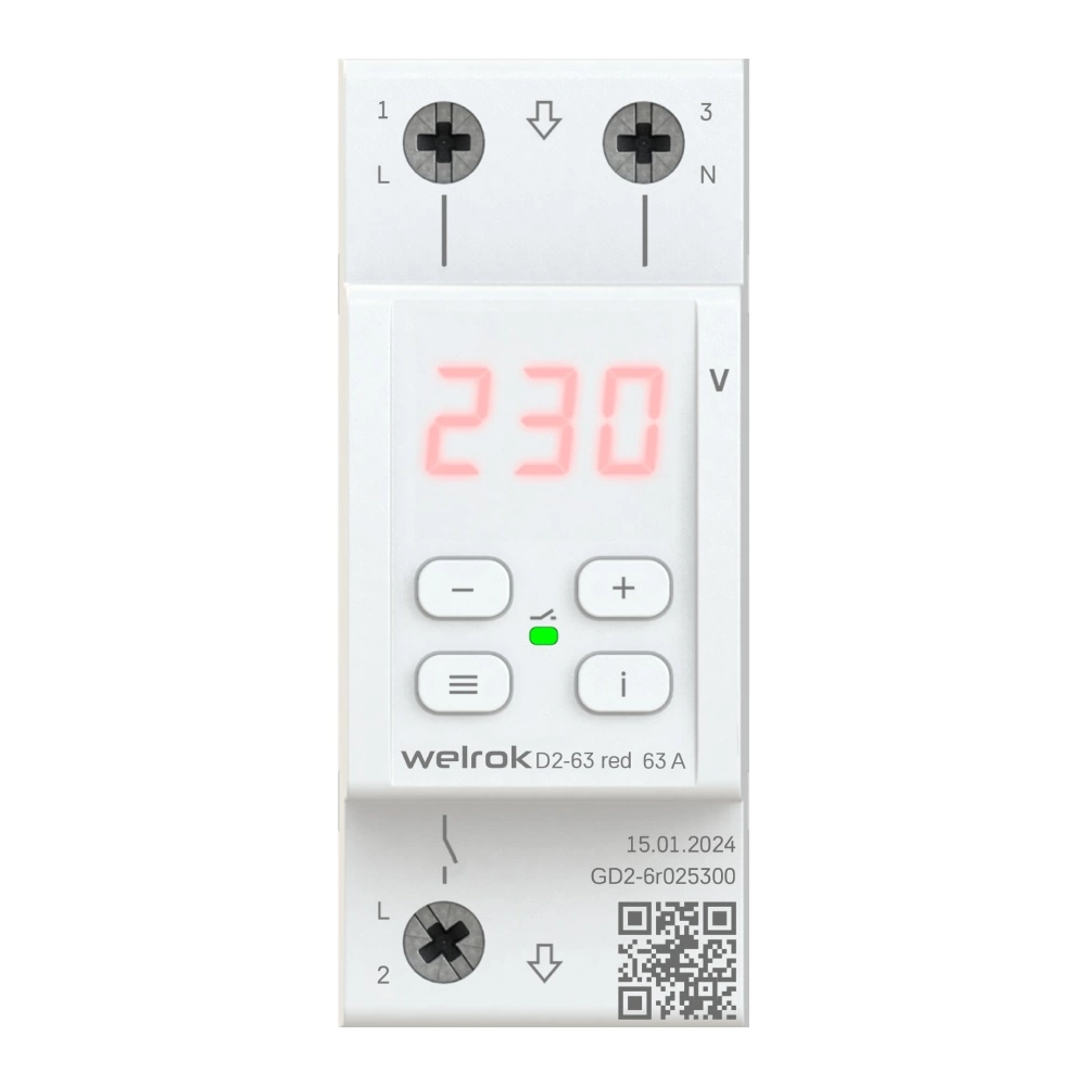 Детальное изображение товара "Реле напряжения Welrok D2-63 red" из каталога оборудования для видеонаблюдения