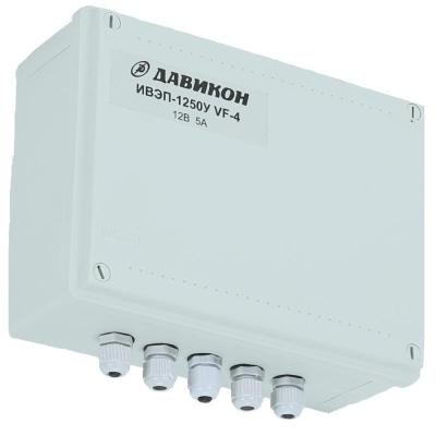 Блок питания 12В 5А Давикон ИВЭП-1250У-VF4 герметичный с фильтром от помех (4 канала)